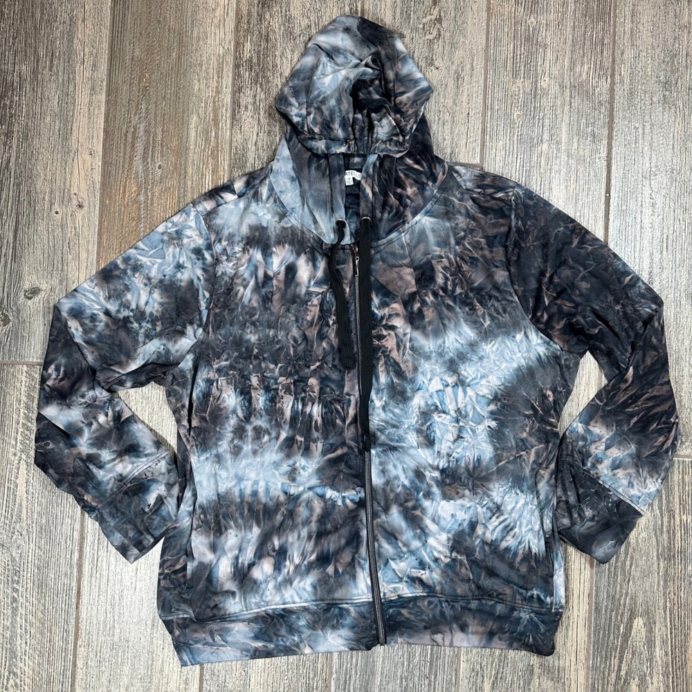 Sportelle 2X Tie Dye Full Zip Hoodie Jacket Blue‎ Black Womens Plus Size